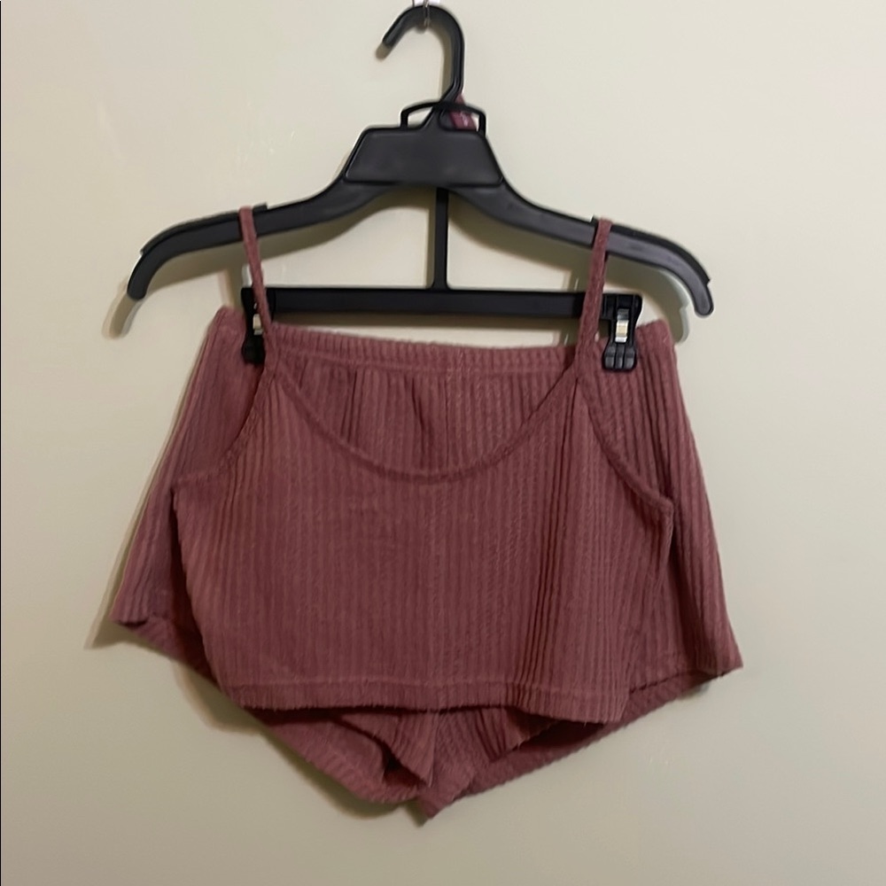 Ribbed Mauve Crop Two Piece